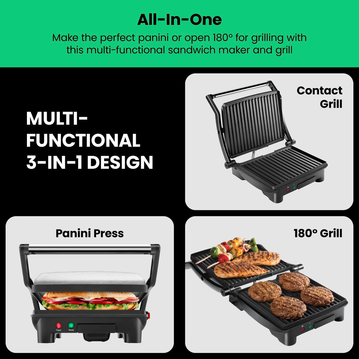 Chefman Panini Press Grill and Sandwich Maker, Non-Stick, 4 Slice