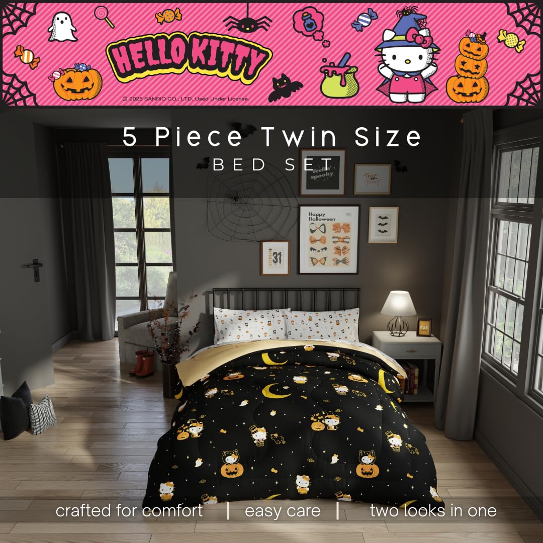 Sanrio Hello Kitty Pumpkin Twin Bed Set, 4 Piece Comforter/Sheets