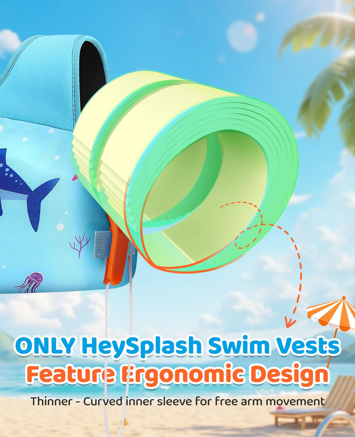 HeySplash Kids' Swim Vest, 33-66 lb, Blue Shark