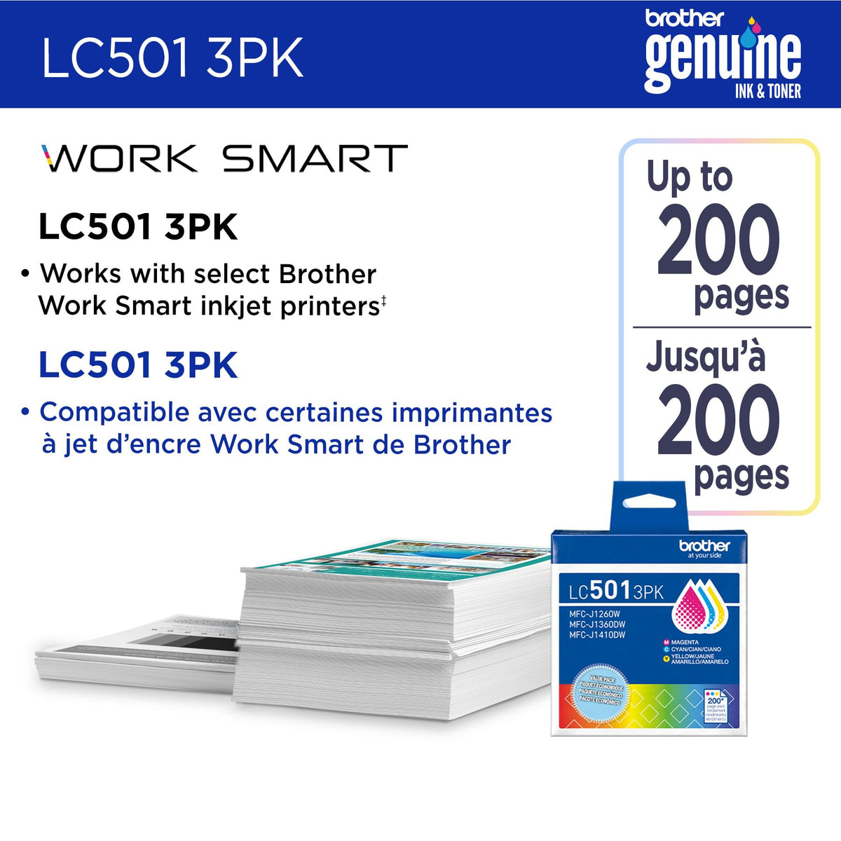 Brother Genuine LC5013PKS Standard Yield Colour Ink Cartridges, 3 Pack