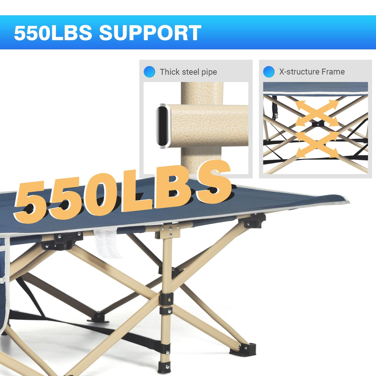 Overmont Folding Camping Cot with Cushion, 28 in Extra Wide