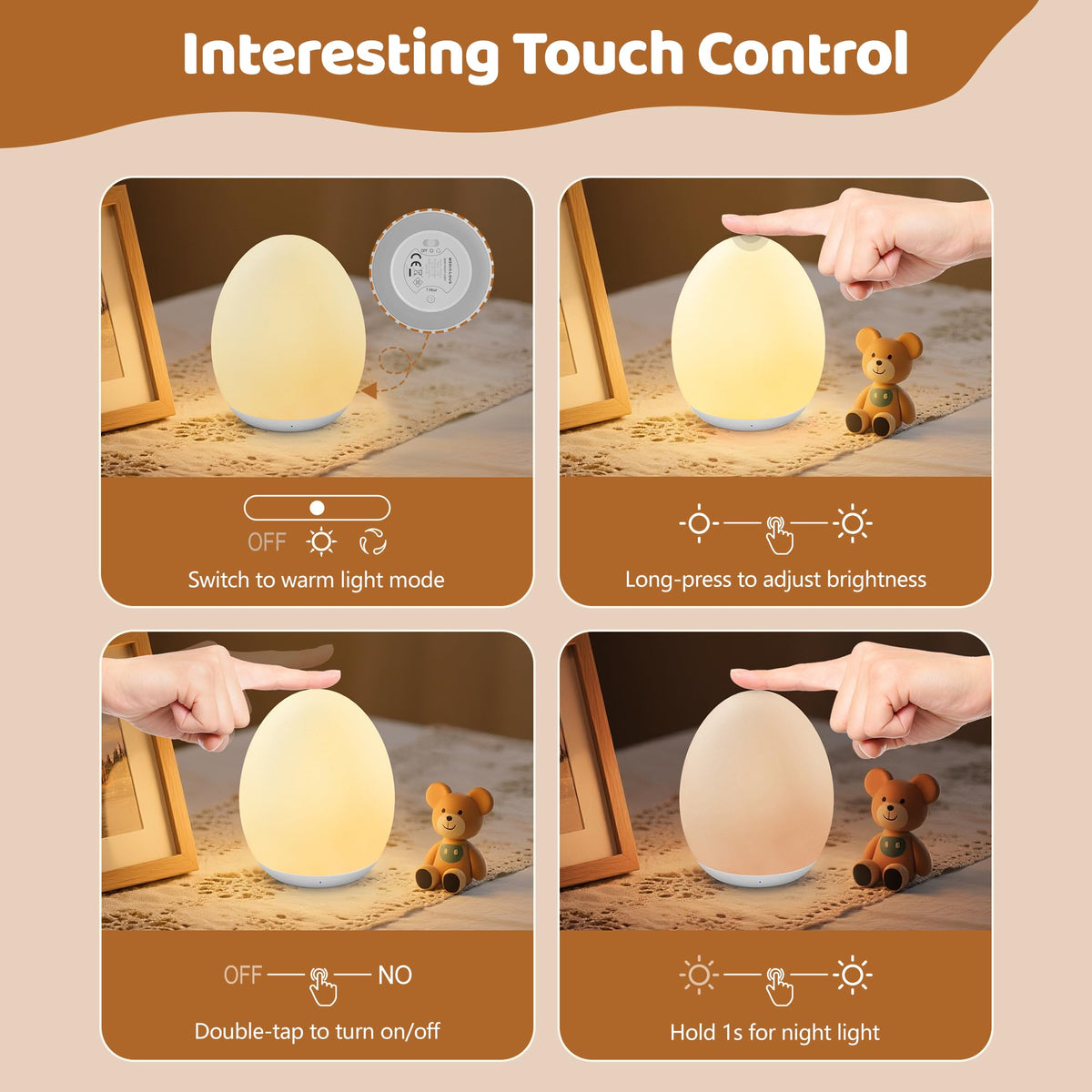 MediAcous Rechargeable Kids' Night Light with Timer, Cream
