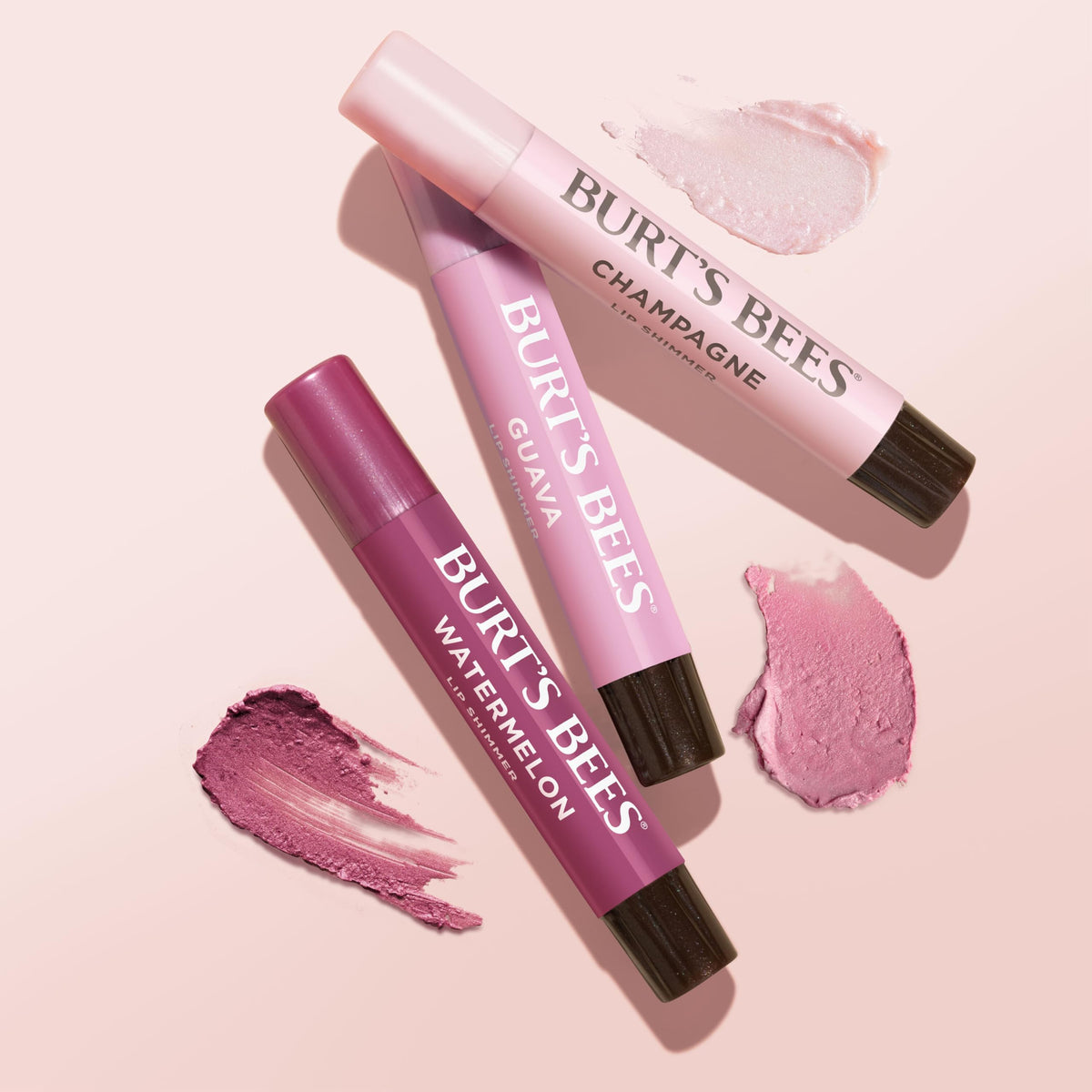 Burt's Bees Lip Shimmer, Champagne, Watermelon, Guava, 3 Pack
