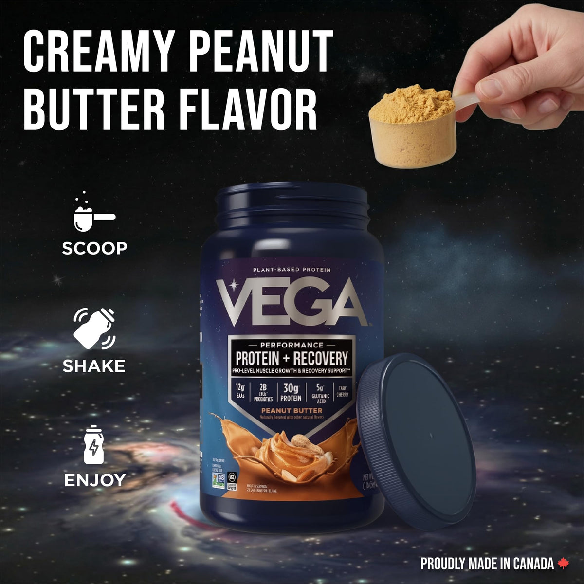 Vega Protein + Recovery Protein Powder, Peanut Butter, 814 g