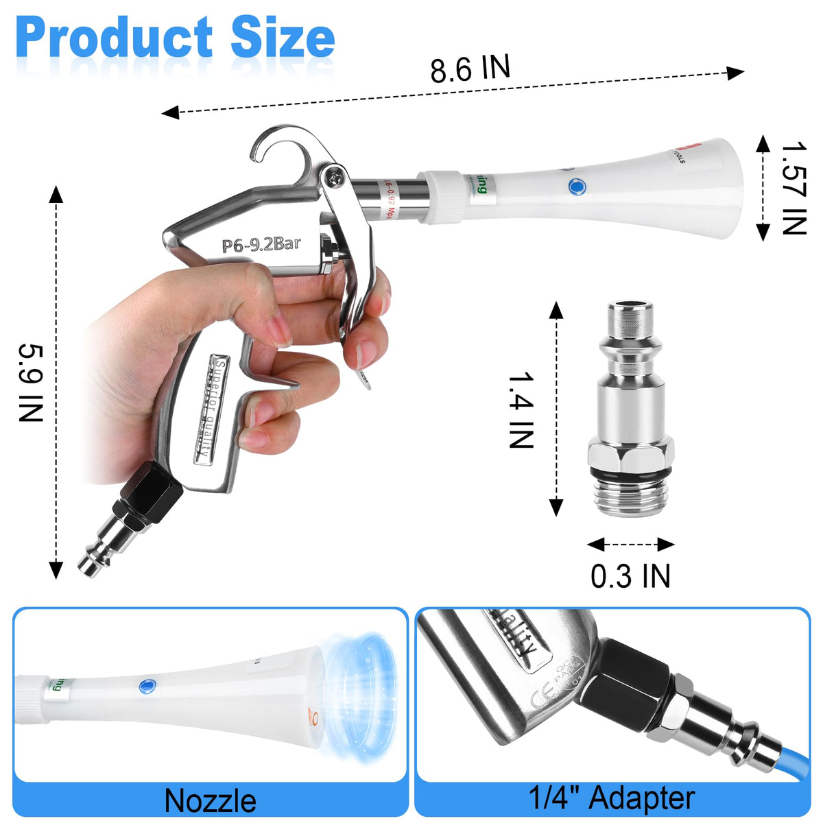 Phepetroll Air Blow Gun with Tapered Nozzle for Car Detailing