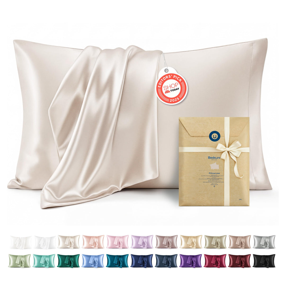 Bedsure Satin Pillowcases, Queen, Beige, 2 Pack