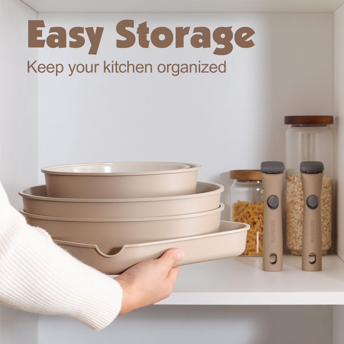 Sensarte 17 Piece Ceramic Cookware Set, Almond Beige