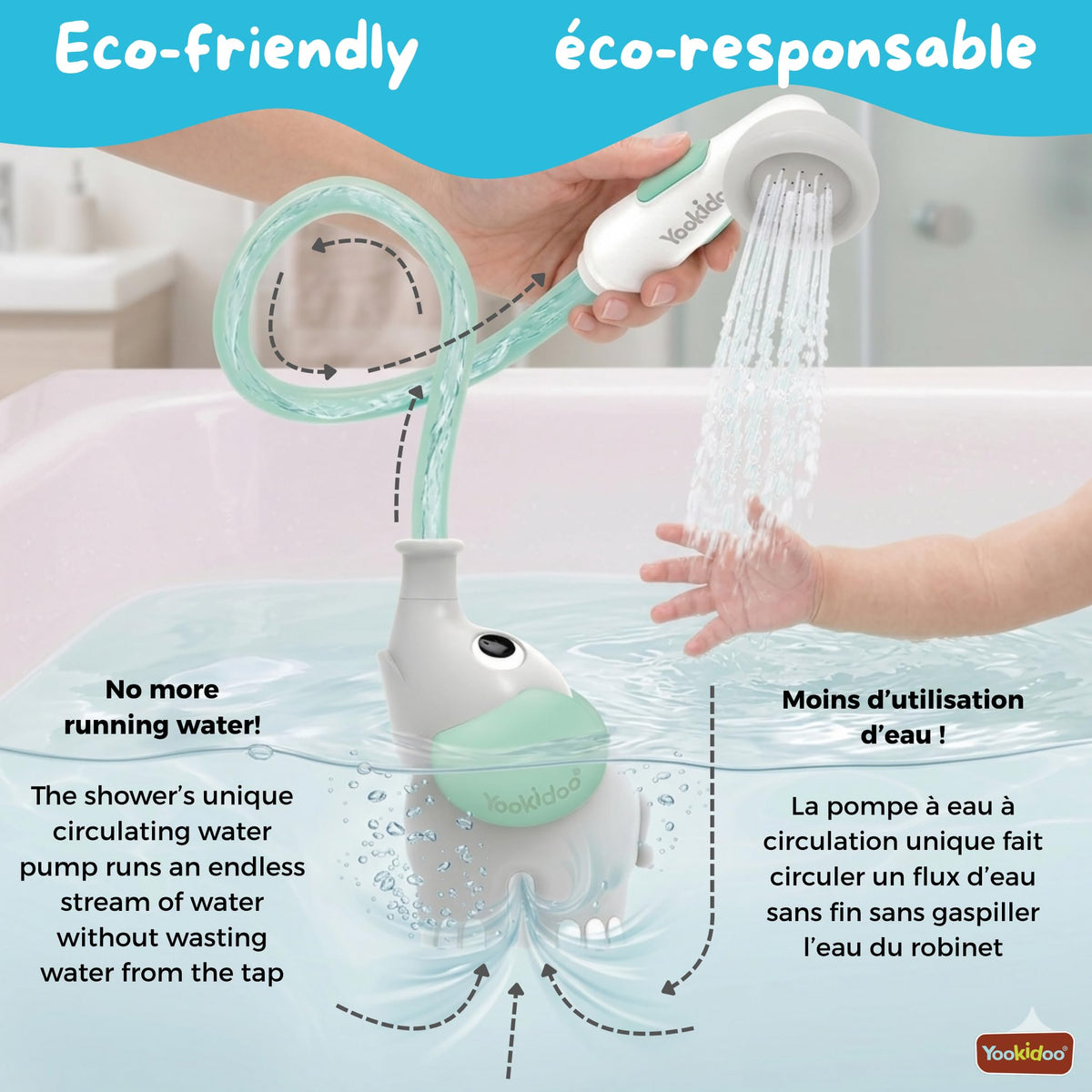 Yookidoo Elephant Baby Bath Shower Head, Teal (40212)