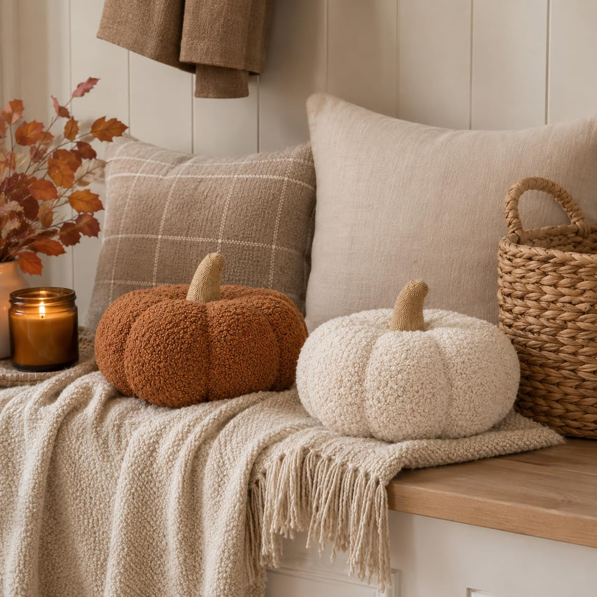 Pearhead Sherpa Pumpkin Pillow, Rust Orange