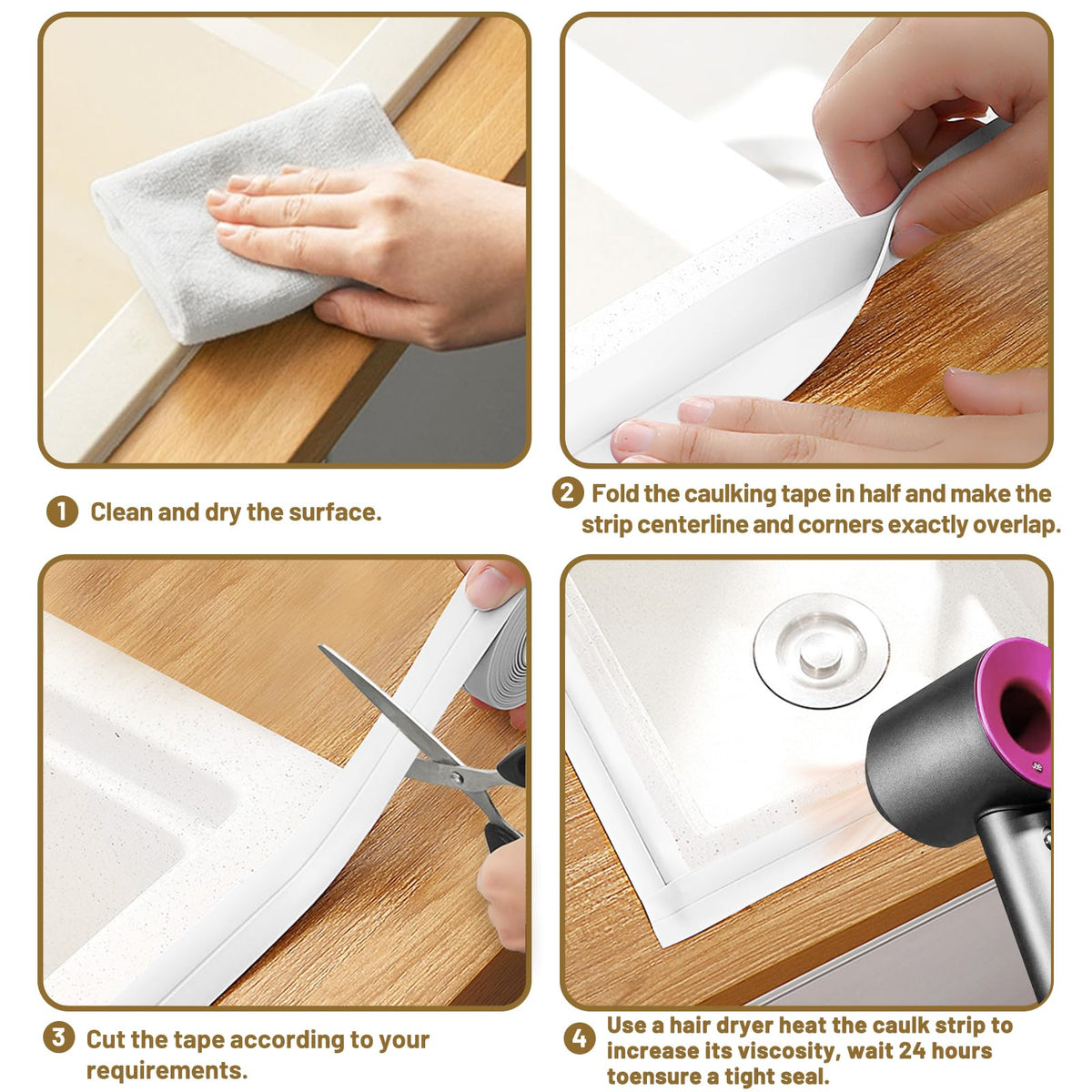 Self Adhesive Waterproof Caulk Tape with Sealing Tool (2 Rolls)