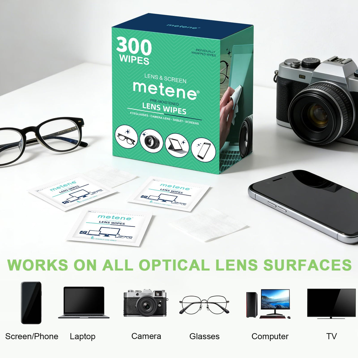 Metene Lens Wipes, 300 Count