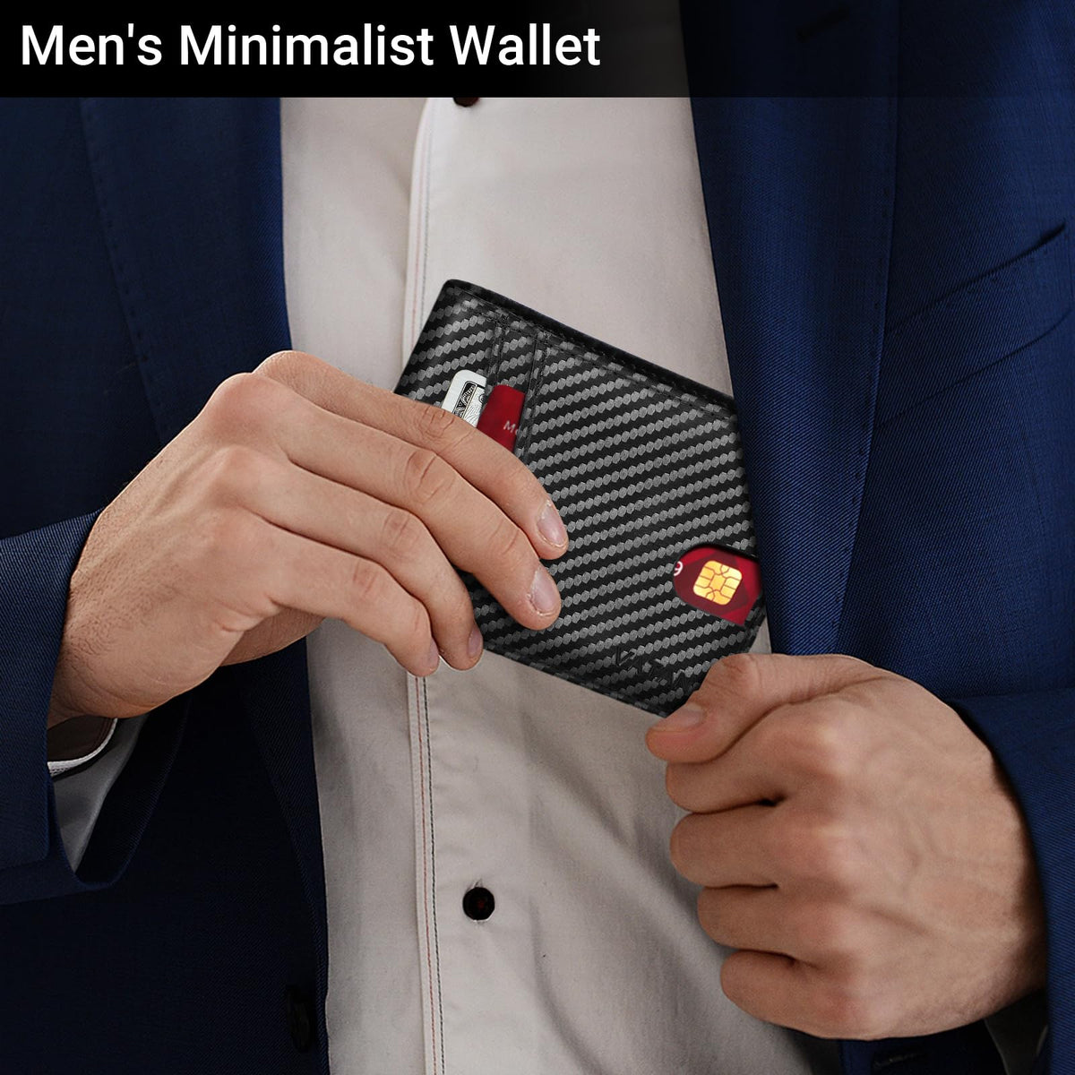 VATAN Slim RFID Leather Wallet for Men, Carbon Fiber Black