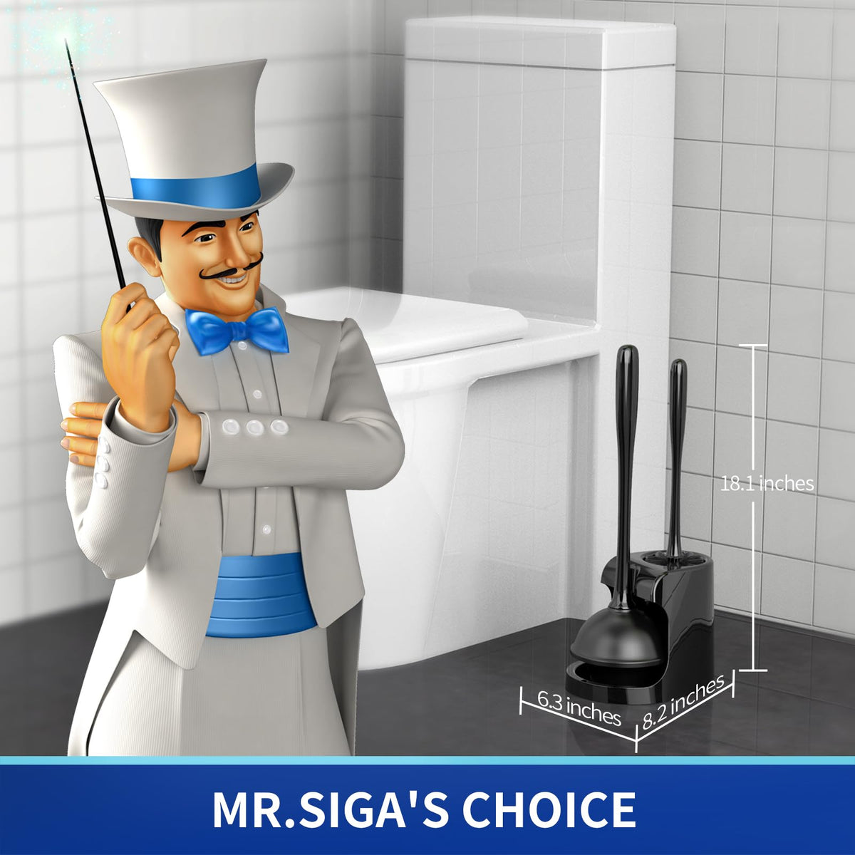 MR.SIGA Toilet Plunger and Bowl Brush Combo, Black, 1 Set