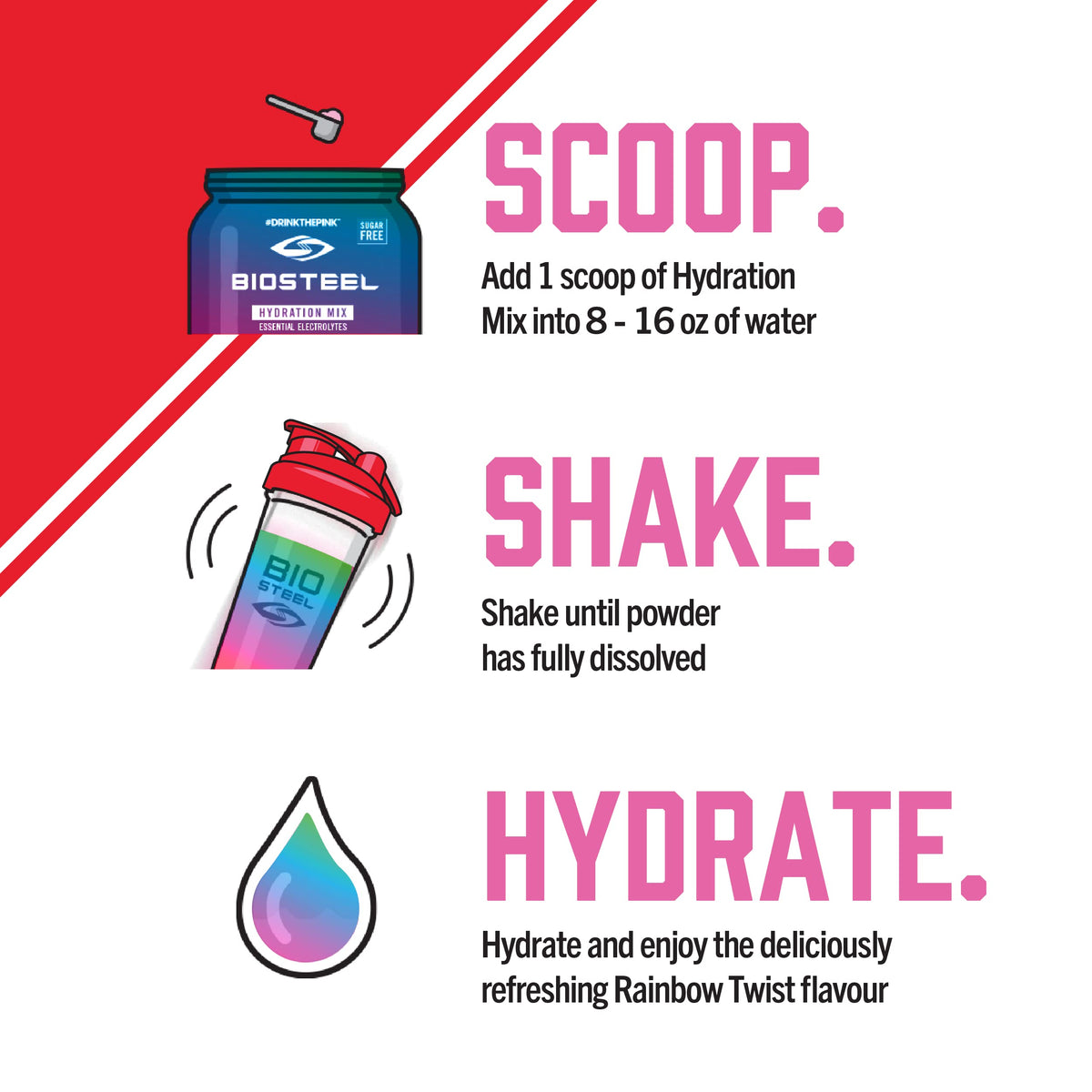 BioSteel Zero Sugar Hydration Mix, Rainbow Twist, 100 Servings