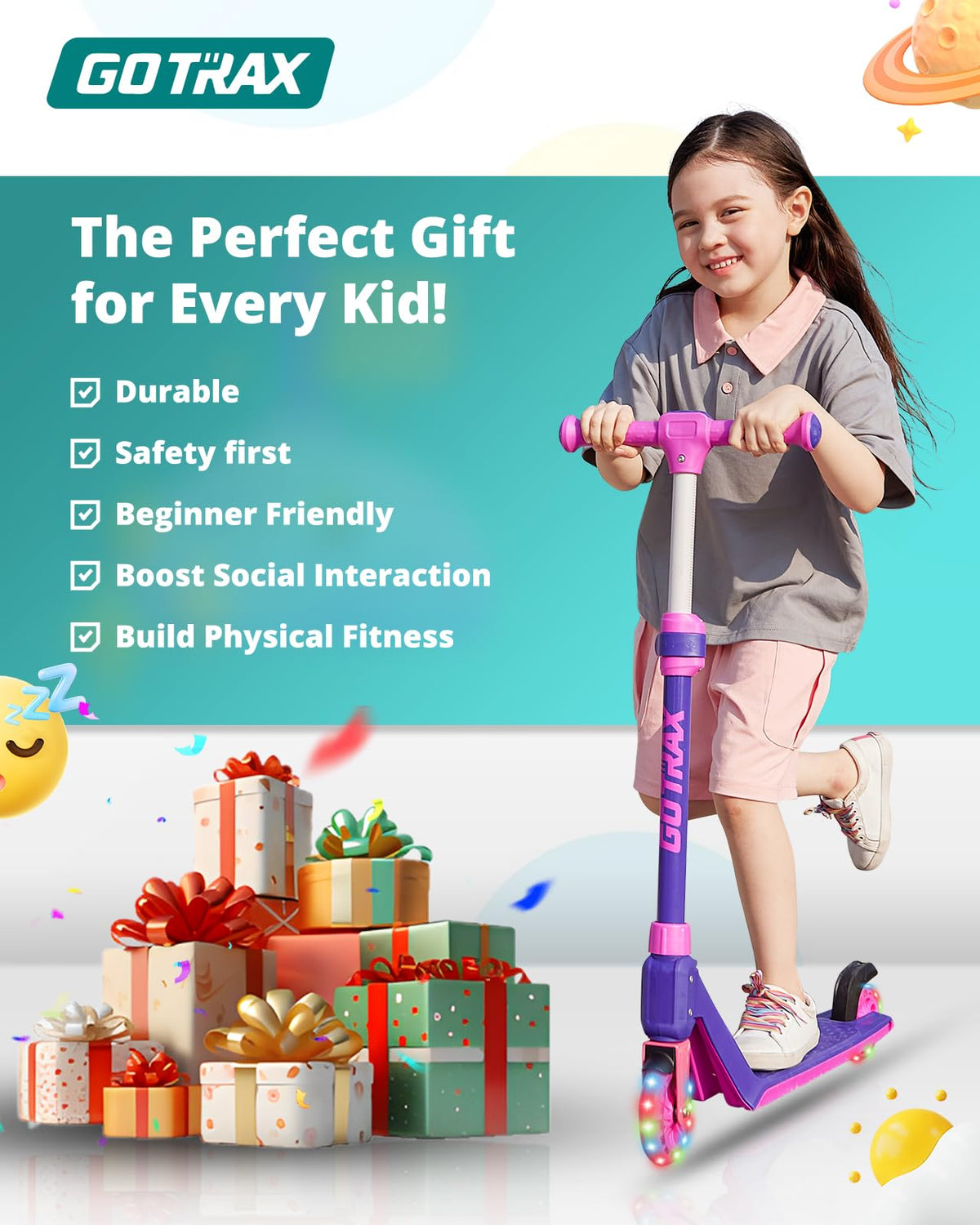 Gotrax K03 Kids' Kick Scooter with LED Wheels, Blue