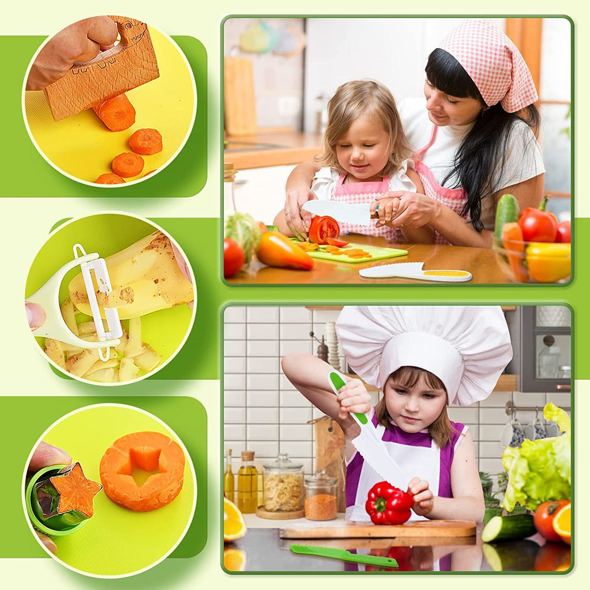Montessori Kids' Kitchen Tools Set with Safe Knives, 13 Pieces