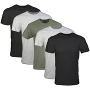 Gildan Crew T-Shirts, Black/Sport Grey/Military Green, 5-Pack, XL