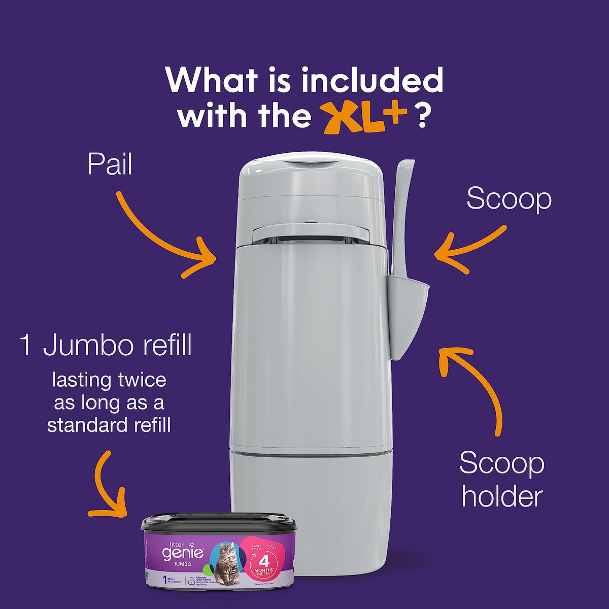 Litter Genie XL+ Pail with Refill, Scoop & Holder