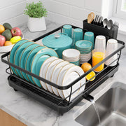 Sakugi Stainless Steel Dish Drying Rack with Drain Board, Black, Large