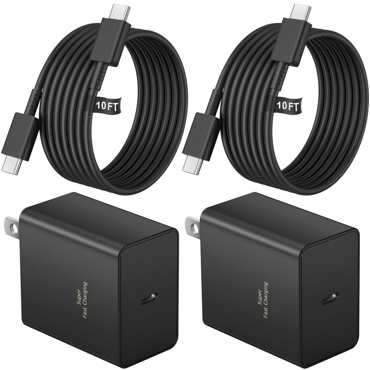 45W USB-C Fast Charger, 2 Pack with USB-C to USB-C Cable, Black