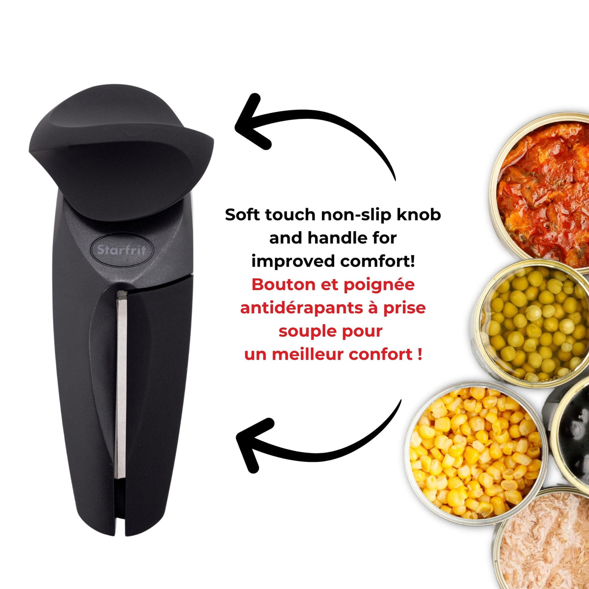 Starfrit MightiCan Smooth-Cut Can Opener, Black
