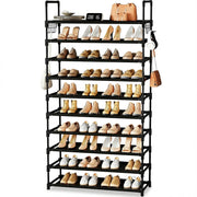 10 Tier Shoe Rack, Holds 50-55 Pairs, with Hooks