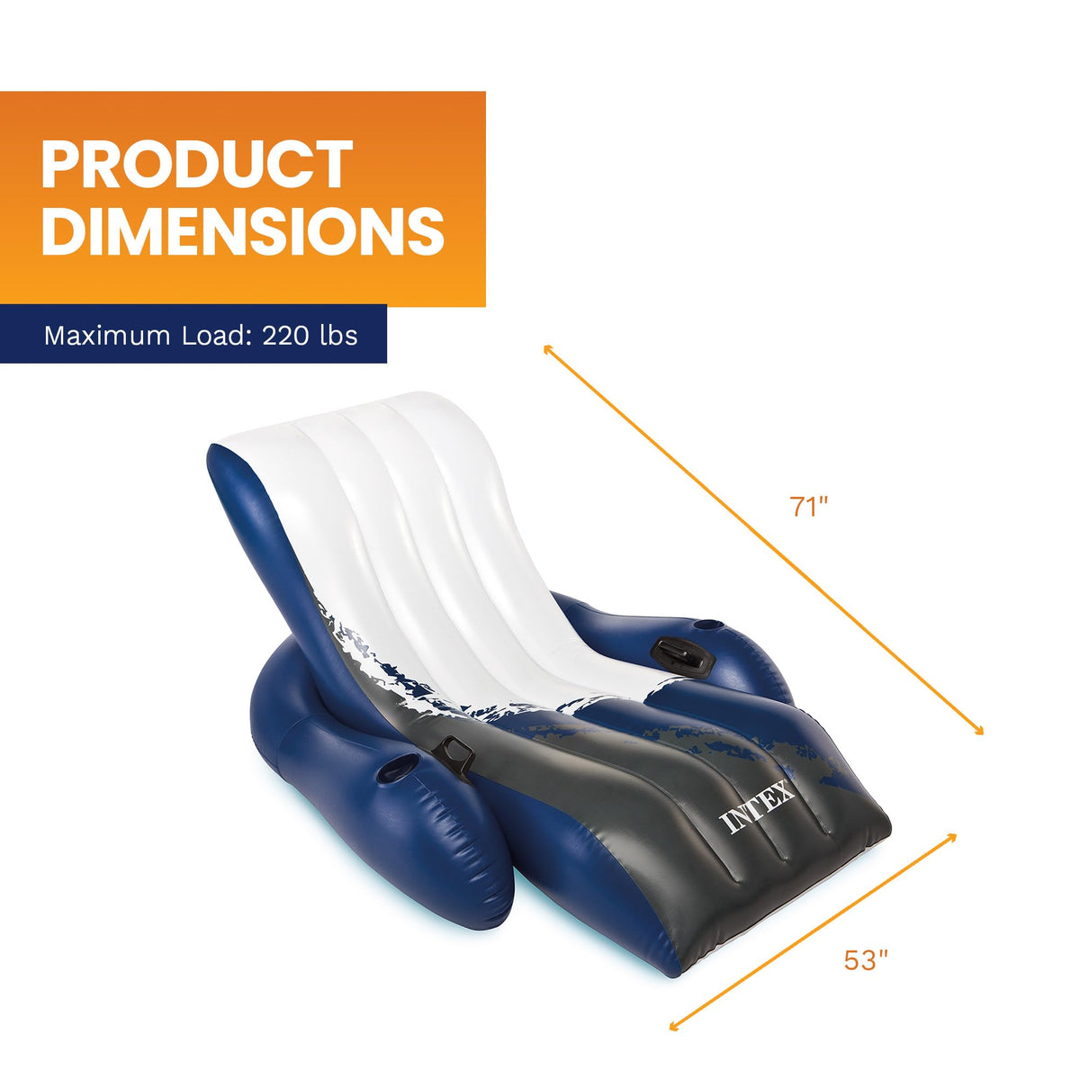 Intex Floating Recliner Inflatable Lounge, 71 x 53 Inch, Blue, 58868EP