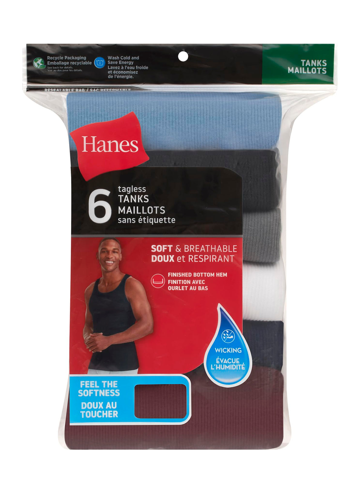 Hanes Men's Ribbed Tank Undershirt, 6-Pack, Assorted, Small