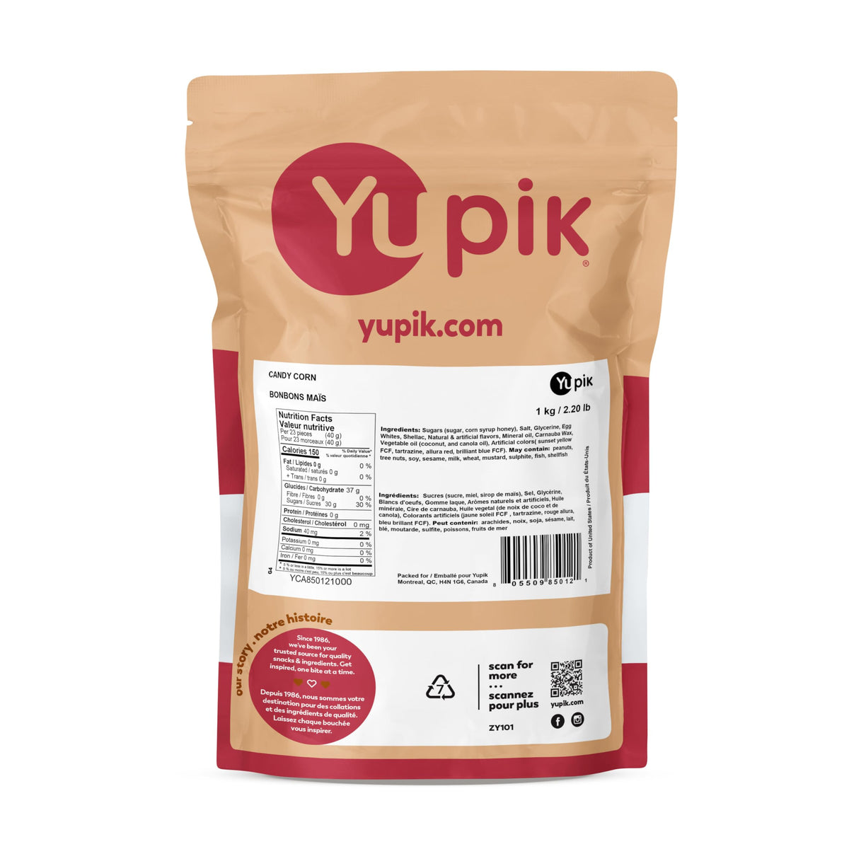 Yupik Candy Corn, 1 kg, 6 Count, Tangerine Flavor