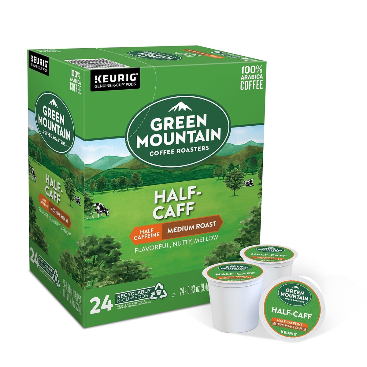 Green Mountain Coffee Half-Caff Decaf, Medium/Dark Roast, 24 Count
