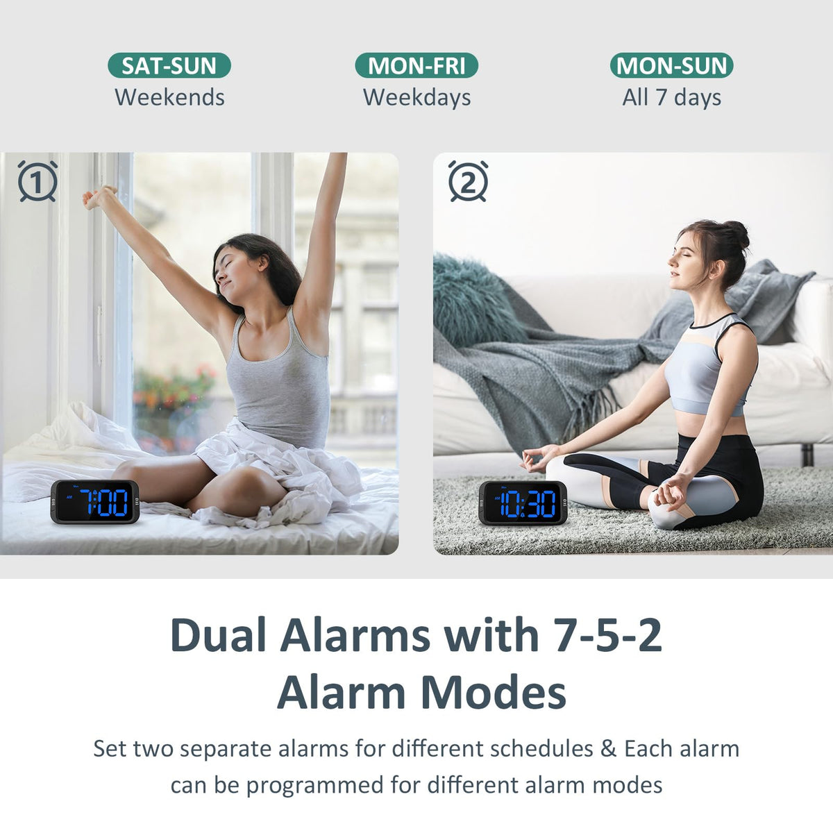 Odokee Digital Dual Alarm Clock with USB Charger, Blue