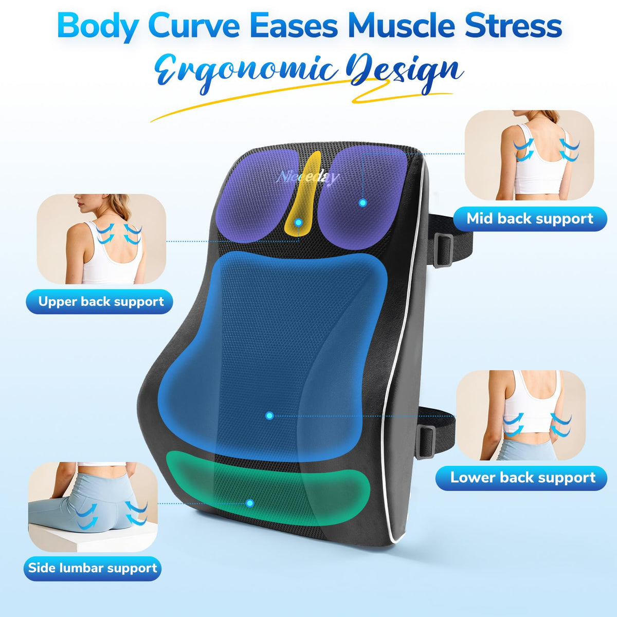 Memory Foam Lumbar Support Pillow with Mesh Cover