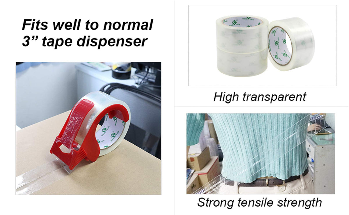 BOMEI PACK Clear Packing Tape with Dispenser, 1.88" x 100 m, 6 Rolls