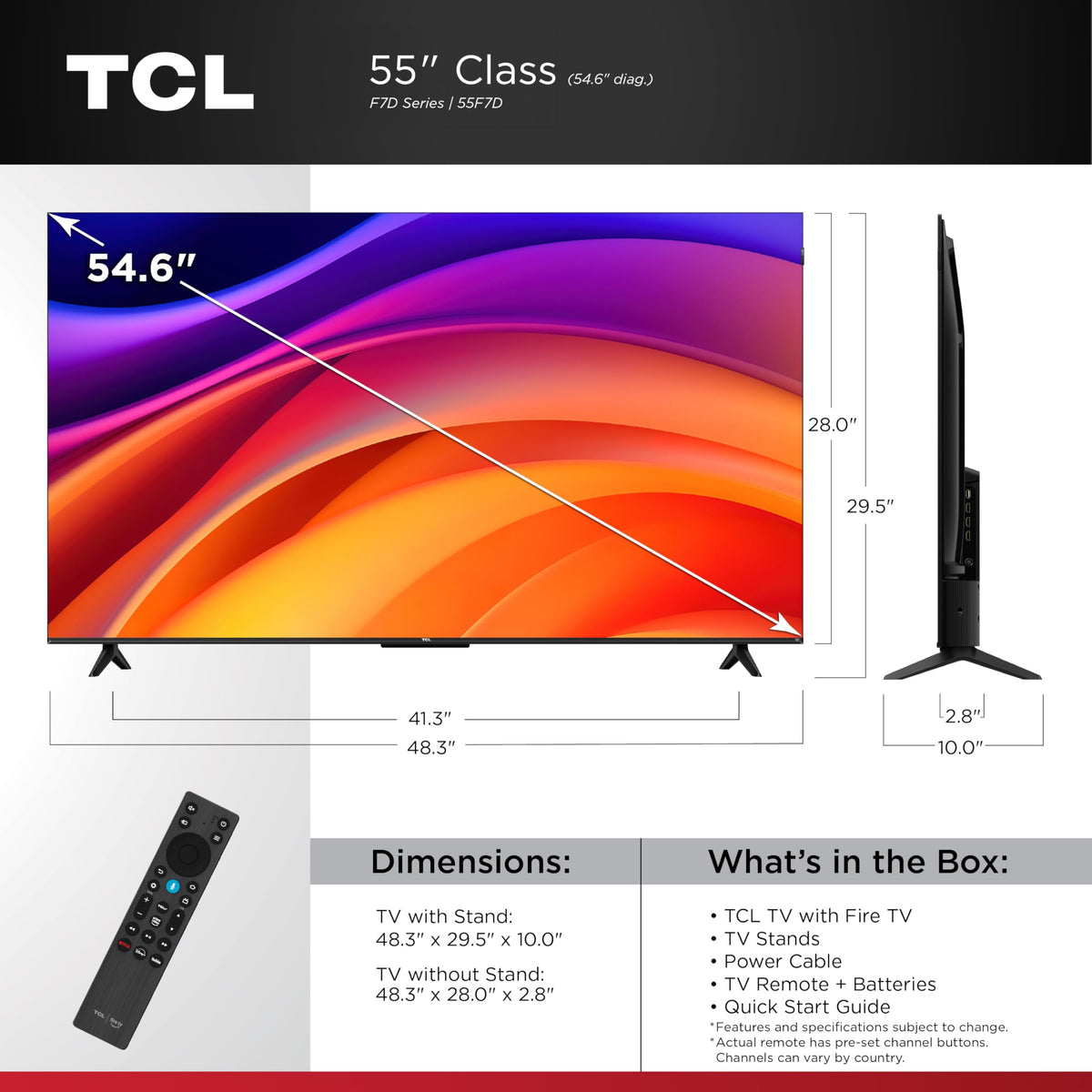 TCL 55-Inch F7D 4K UHD HDR QLED Smart TV with Fire TV, 55F7D