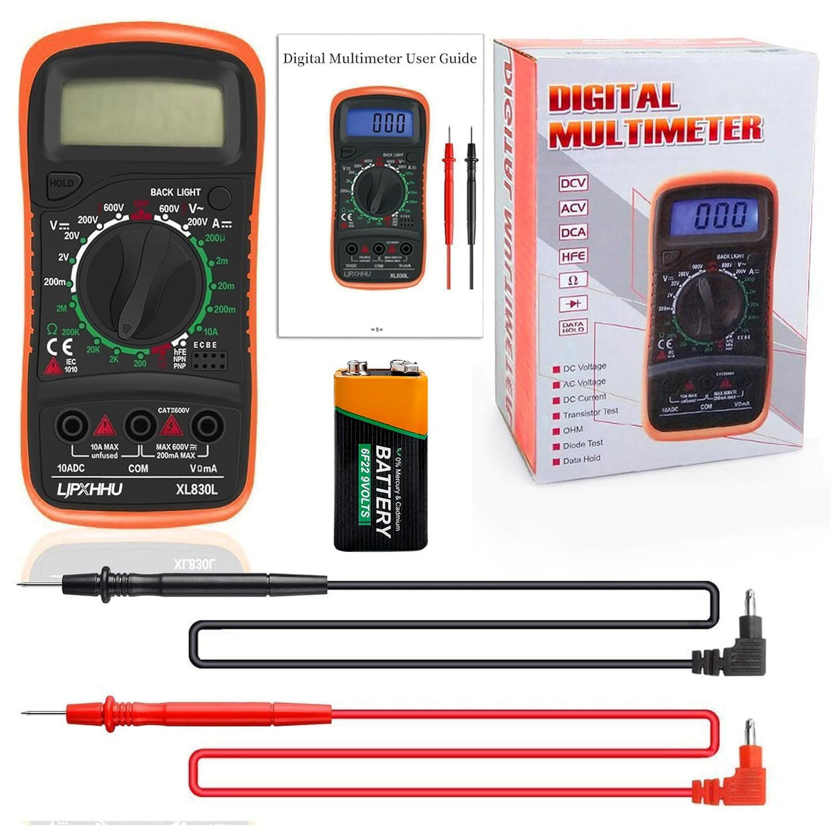 Digital Multimeter with Test Leads & Backlit LCD