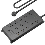 TROND 13-Outlet Surge Protector Power Bar with USB C, 4000J, Black