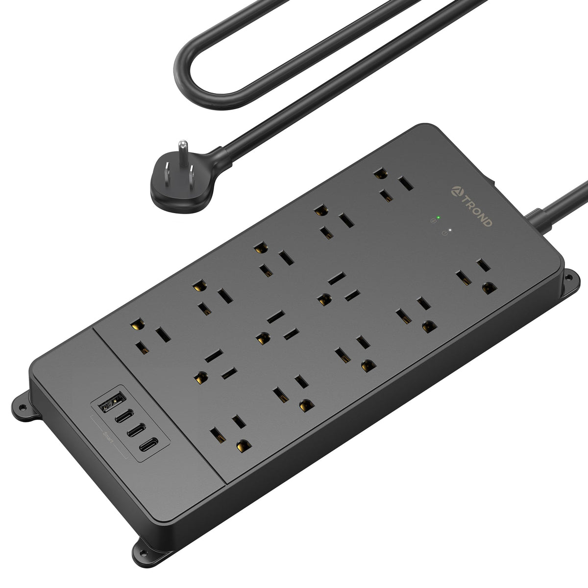 TROND 13-Outlet Surge Protector Power Bar with USB C, 4000J, Black