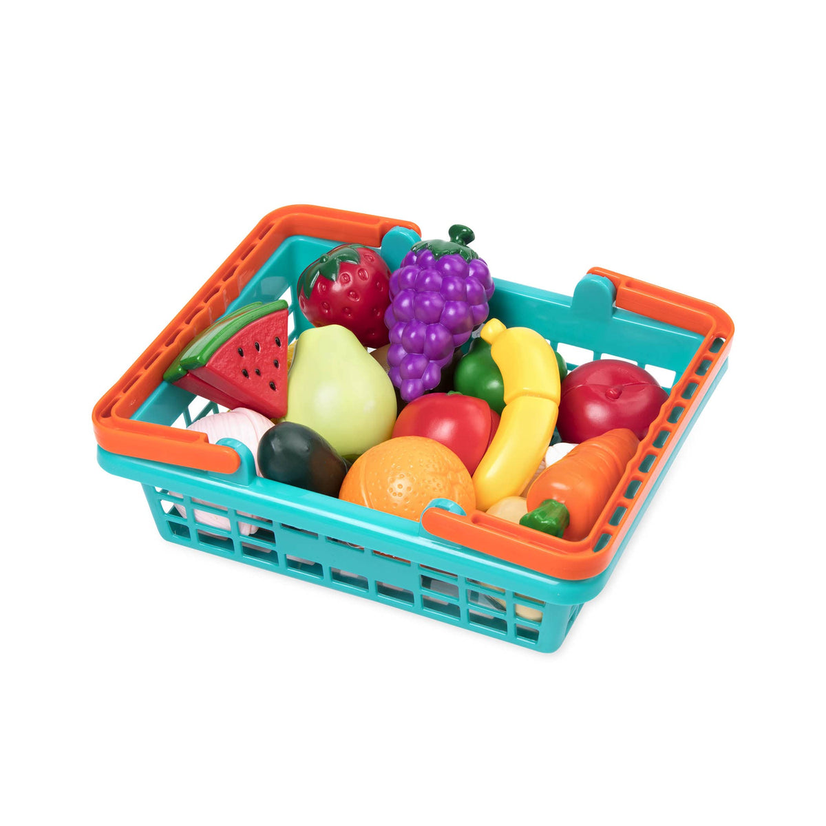 Battat Play Food Farmers Market Produce Basket, 37-Piece Set, Green