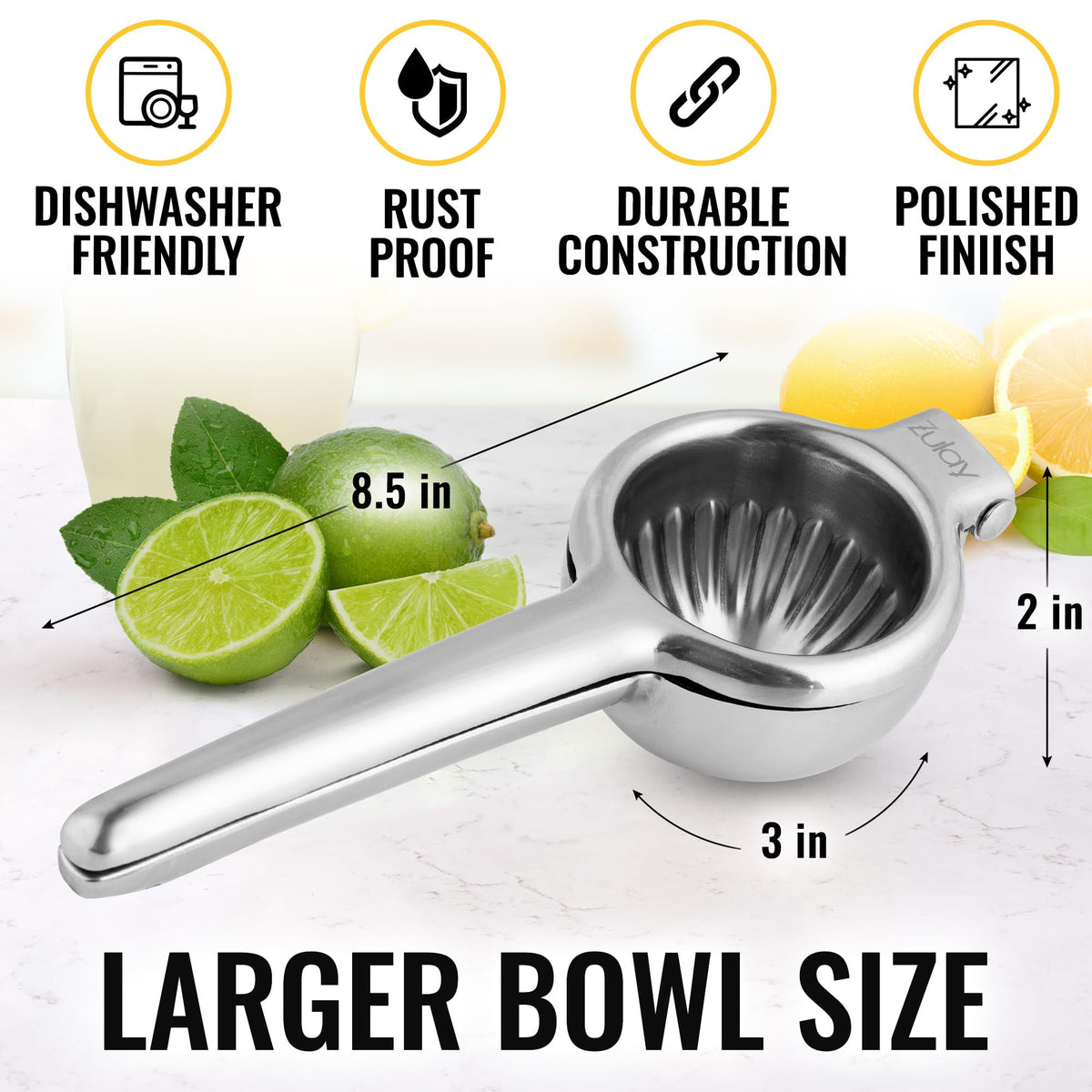 Zulay Large Stainless Steel Lemon Squeezer, Heavy Duty