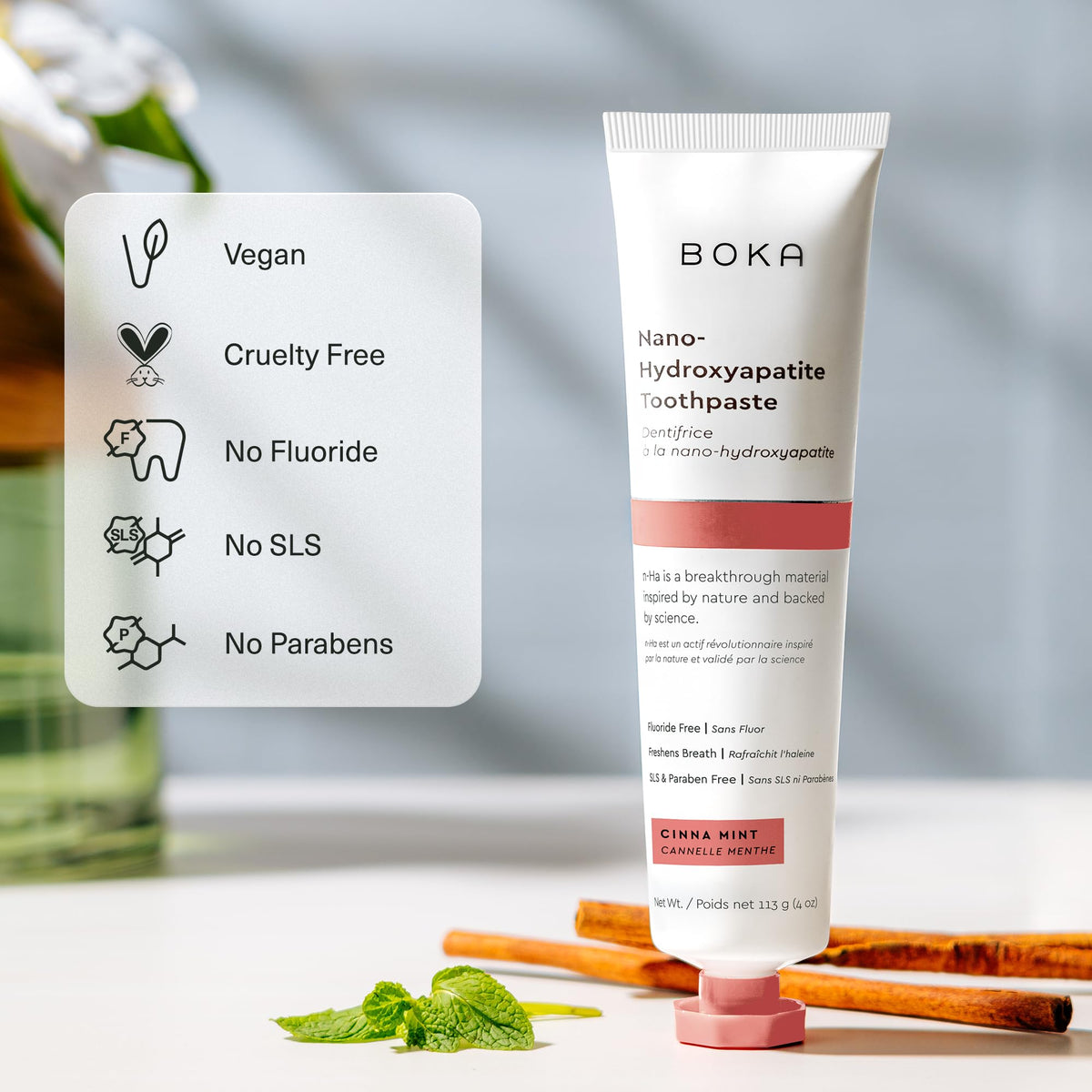 Boka Nano-Hydroxyapatite Toothpaste, Cinnamon Mint, 113 g