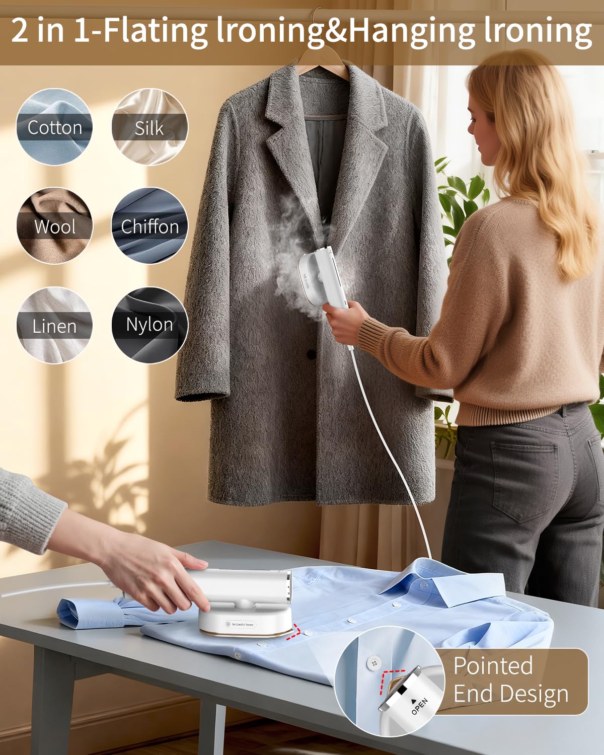 Hulmay 1200W Clothes Steamer, Portable Handheld, White, 110-120V
