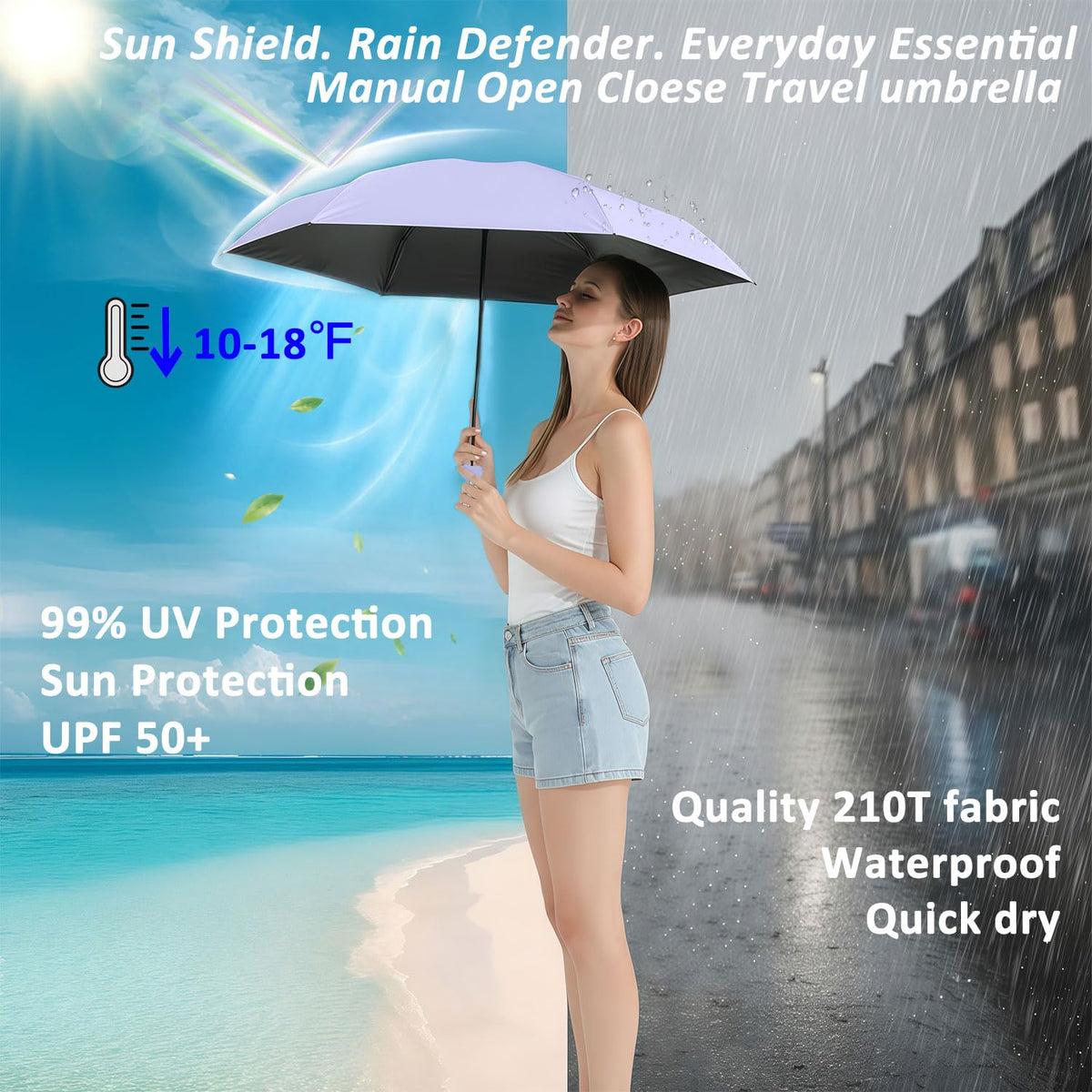 BAODINI Travel Mini Umbrella with Case, UV Protection