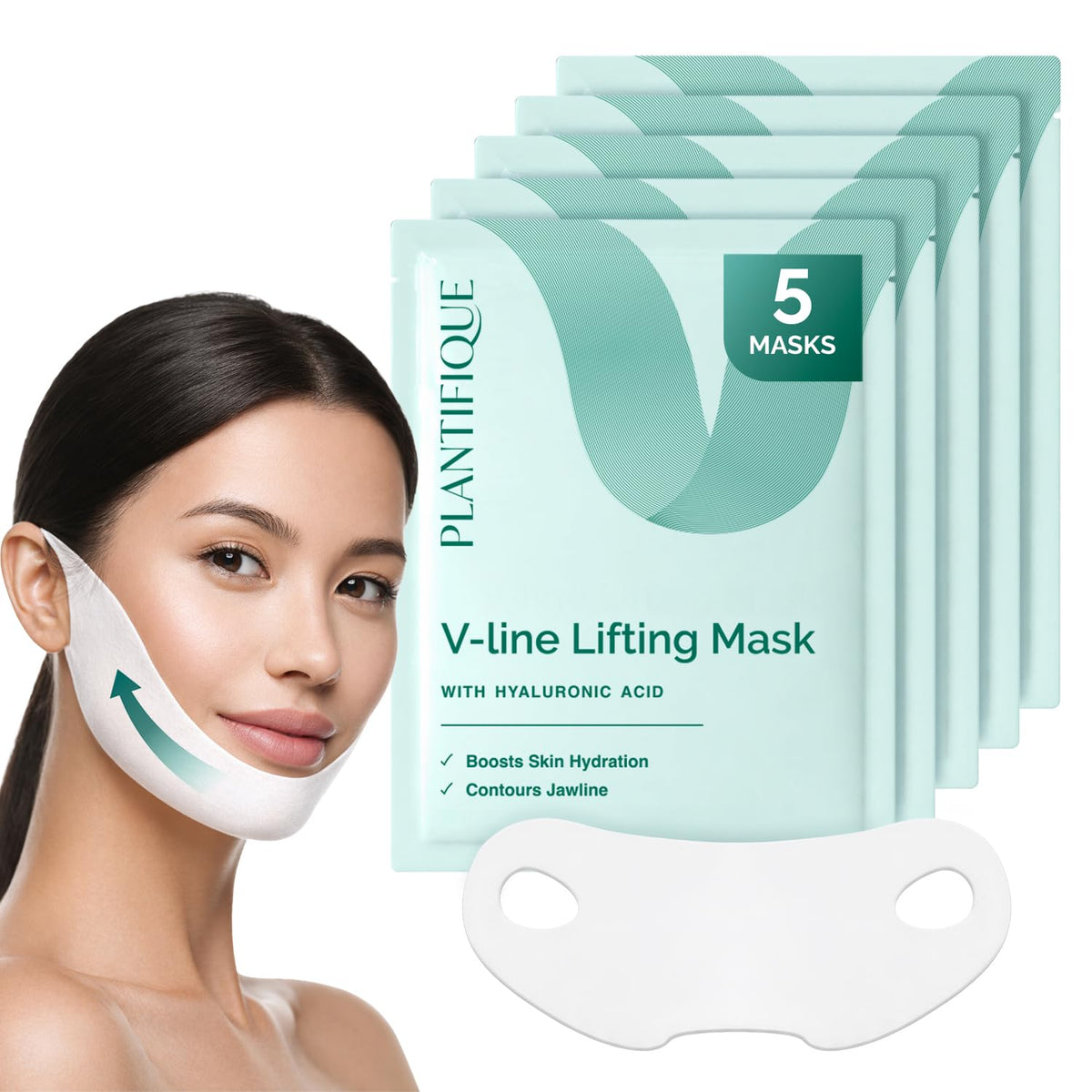 Plantifique V-Line Face Mask with Hyaluronic Acid, 5 Pack