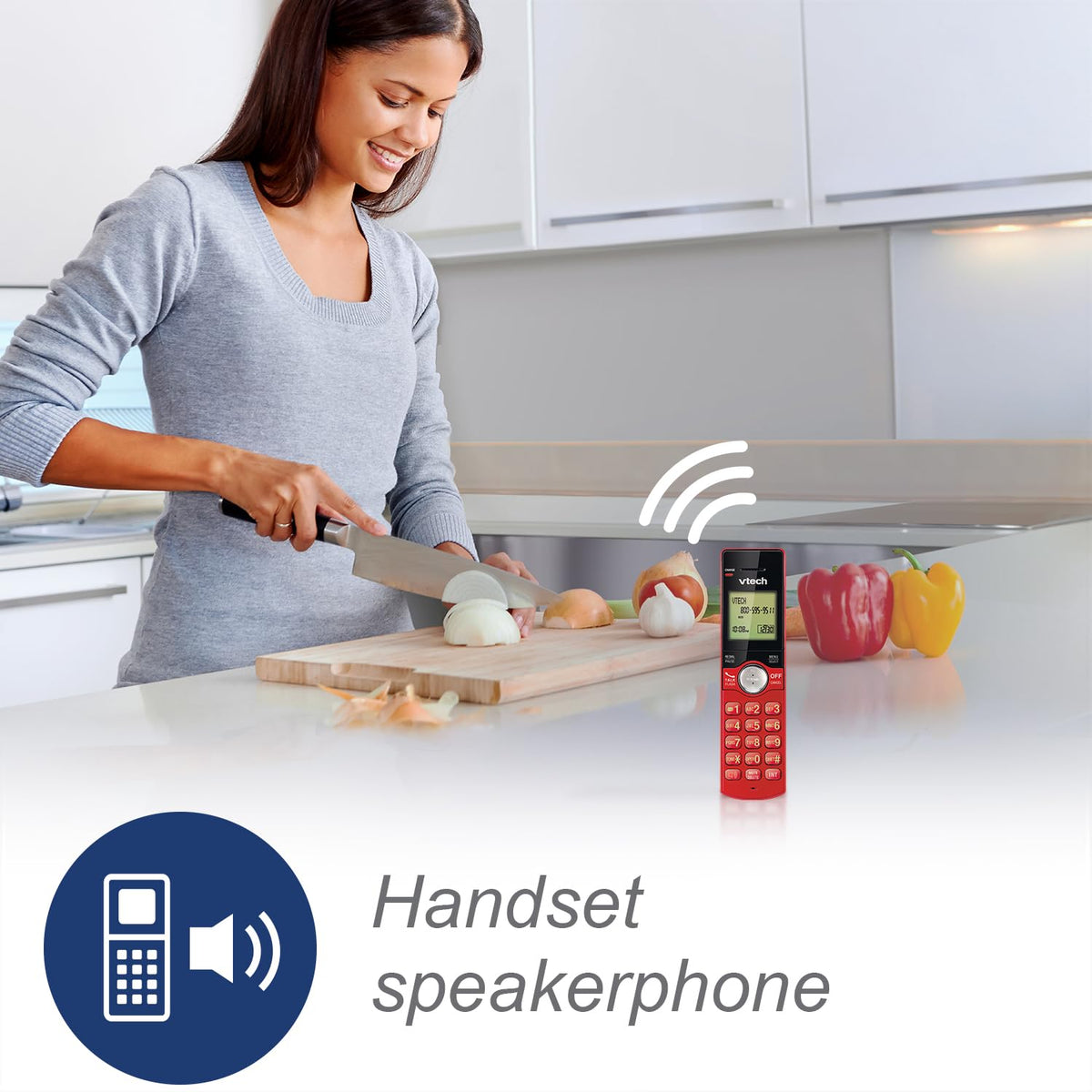 VTech DECT 6.0 Single Handset Cordless Phone, Red