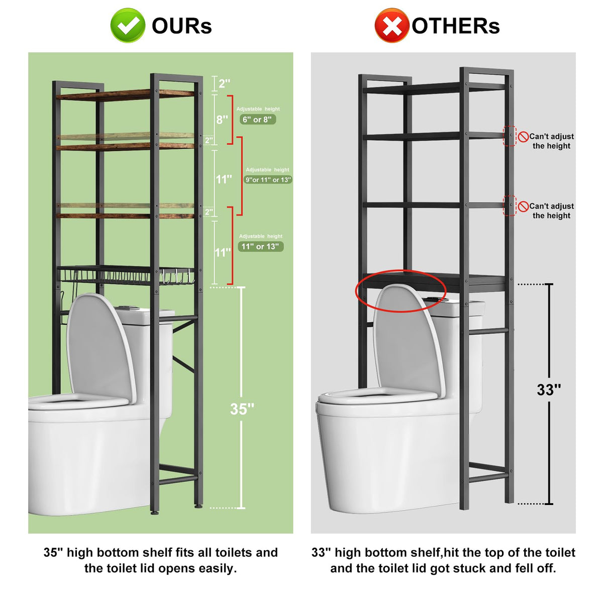4-Tier Over-The-Toilet Storage Rack, Vintage Brown