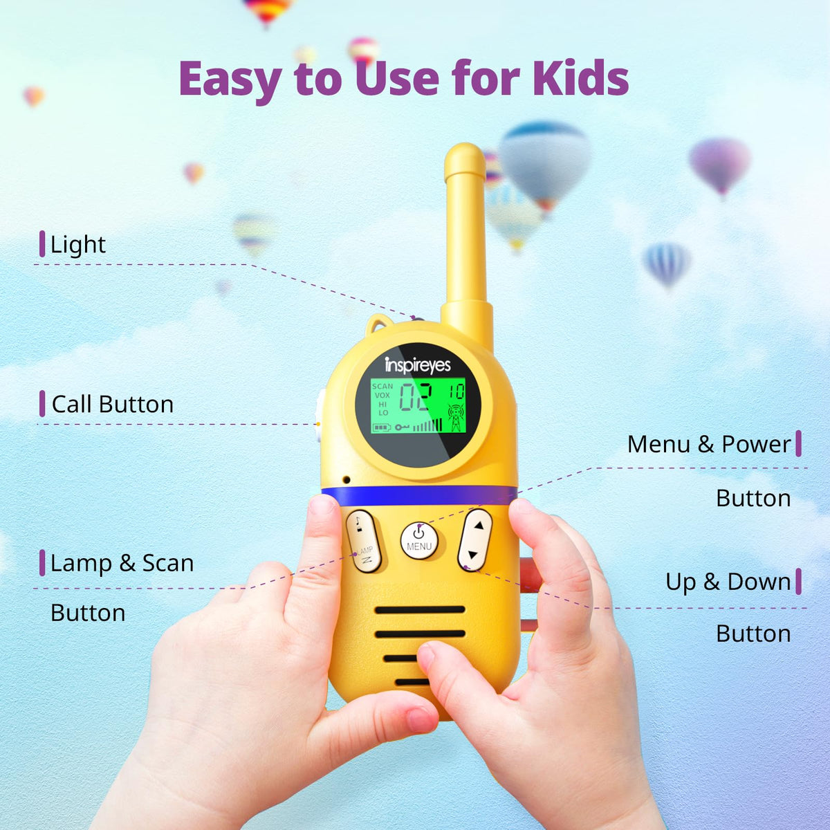 Inspireyes Rechargeable Kids' Walkie Talkies, 3-Pack