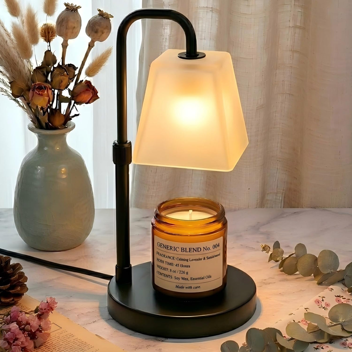 Jimei Candle Warmer Lamp with Timer, Dimmable, Frosted Glass Black