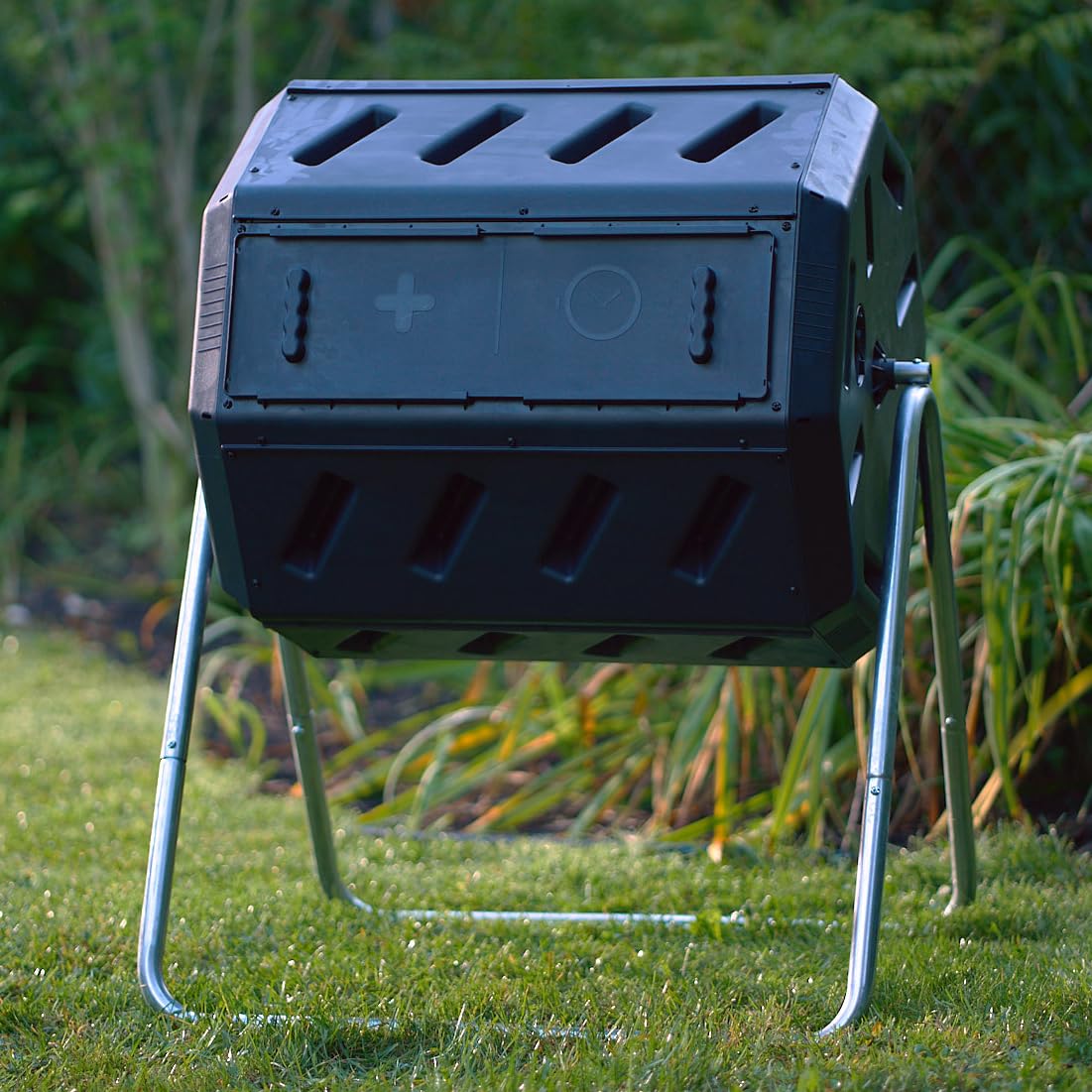 FCMP Outdoor IM4000 Dual Chamber Tumbling Composter, Black, 37 Gallon