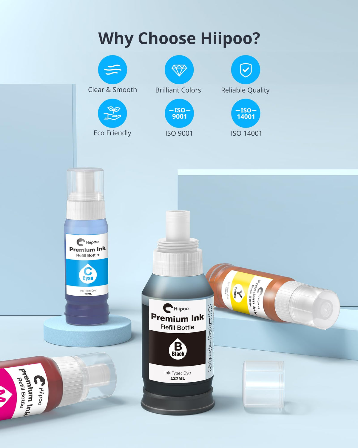 Hiipoo T502 Refill Ink Bottles for Epson EcoTank Printers