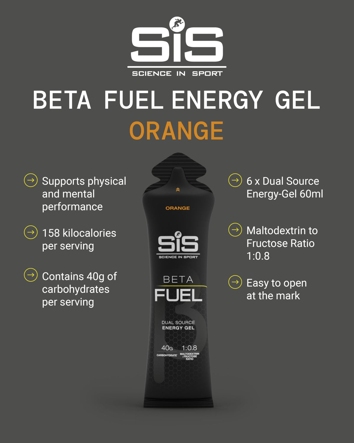 Science in Sport Beta Fuel Gel, Orange, 60 mL